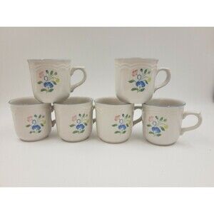 Floral Expressions Stoneware coffee mugs 8 oz cups Hearthstone Set of 6 vintage